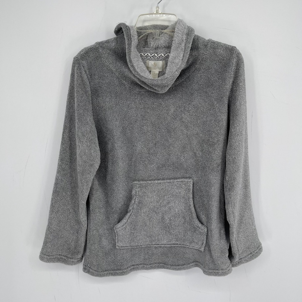 Adrienne Vittadini Womens Gray Plush Fleece Cowl Neck Pullover Sweatshirt Size M